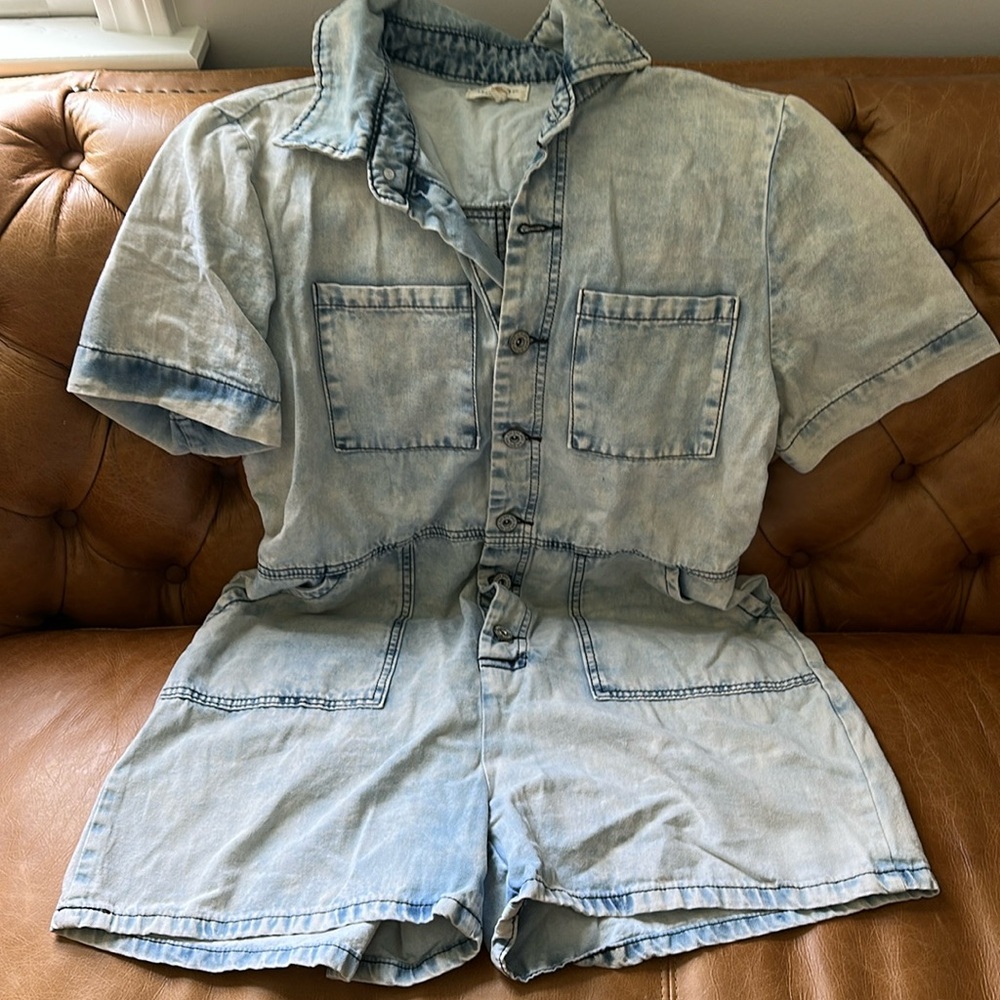 Umgee denim short sleeve shorts romper